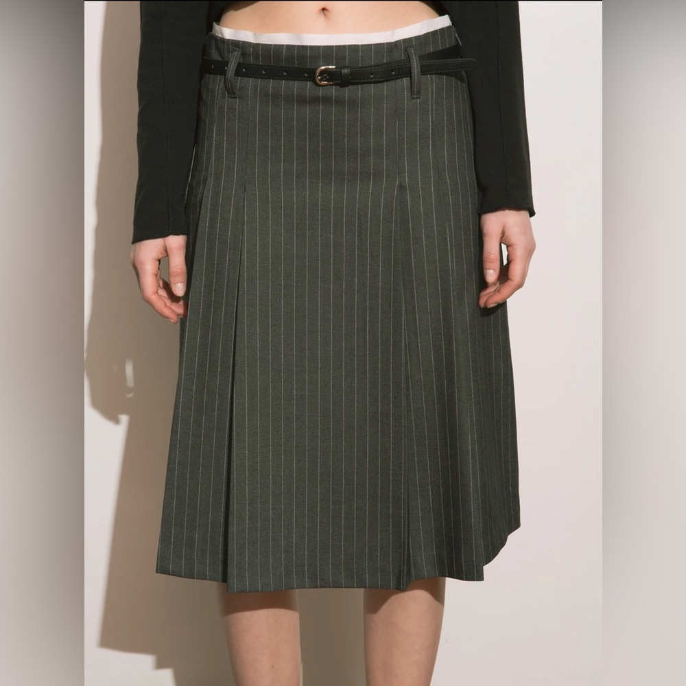 Belted pinstripe skirt